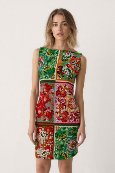 Desenli Sıfır Kol Elbise - 2