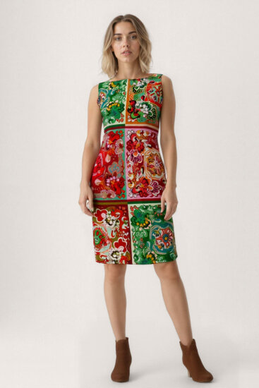 Desenli Sıfır Kol Elbise - 3