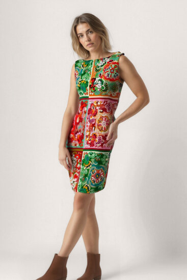 Desenli Sıfır Kol Elbise - 4