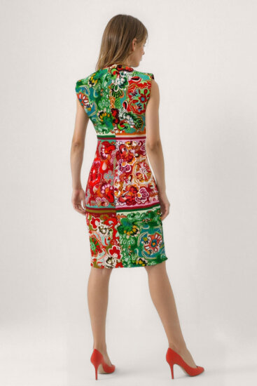 Desenli Sıfır Kol Elbise - 5