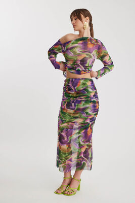 Desenli Tül Midi Etek - Thumbnail (2)