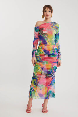 Desenli Tül Midi Etek - Thumbnail (5)