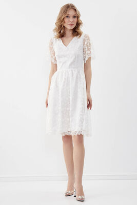 Desenli V Yaka Elbise