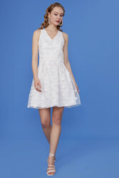 Desenli V Yaka Elbise - 8