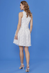 Desenli V Yaka Elbise - 9