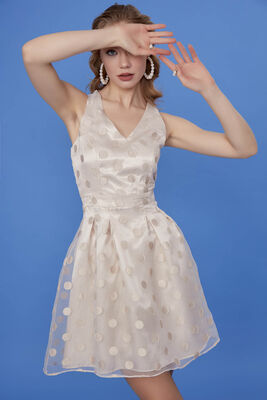 Desenli V Yaka Elbise - 1