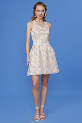 Desenli V Yaka Elbise - 3