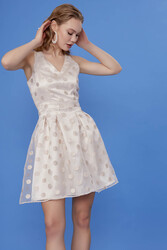 Desenli V Yaka Elbise - 4