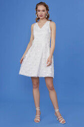 Desenli V Yaka Elbise - 21