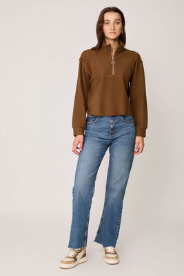 Dik Yaka Fermuarlı Örme Sweatshirt - Thumbnail (5)