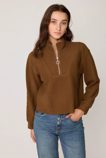 Dik Yaka Fermuarlı Örme Sweatshirt - 8