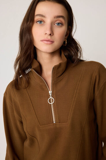 Dik Yaka Fermuarlı Örme Sweatshirt - 7