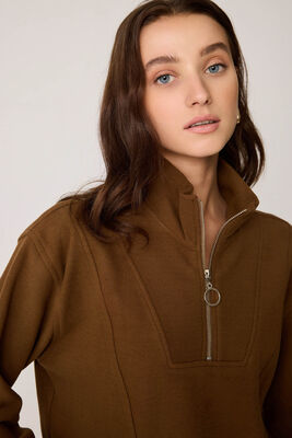 Dik Yaka Fermuarlı Örme Sweatshirt - Thumbnail (8)