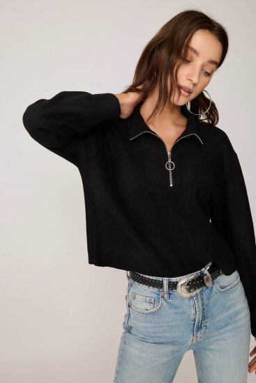 Dik Yaka Fermuarlı Örme Sweatshirt - 14