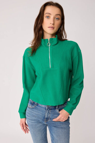 Dik Yaka Fermuarlı Örme Sweatshirt - 18