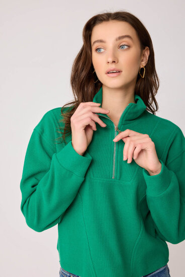 Dik Yaka Fermuarlı Örme Sweatshirt - 19