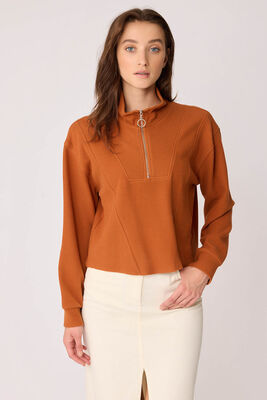 Dik Yaka Fermuarlı Örme Sweatshirt - Thumbnail (20)