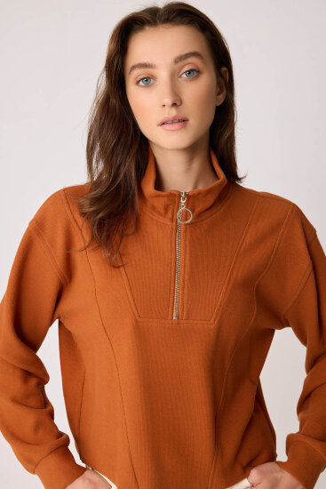 Dik Yaka Fermuarlı Örme Sweatshirt - 23
