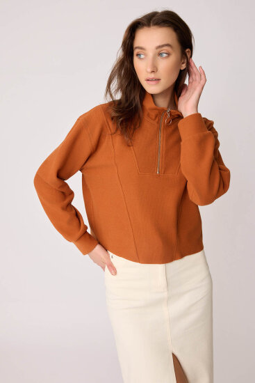 Dik Yaka Fermuarlı Örme Sweatshirt - 24