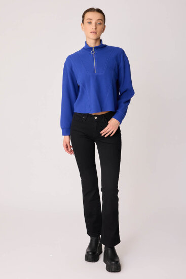 Dik Yaka Fermuarlı Örme Sweatshirt - 27