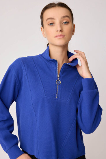 Dik Yaka Fermuarlı Örme Sweatshirt - 28