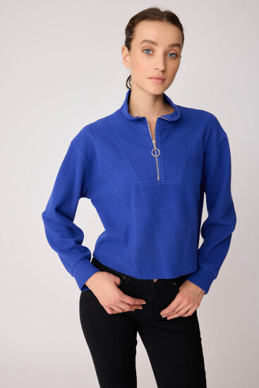 Dik Yaka Fermuarlı Örme Sweatshirt - 29