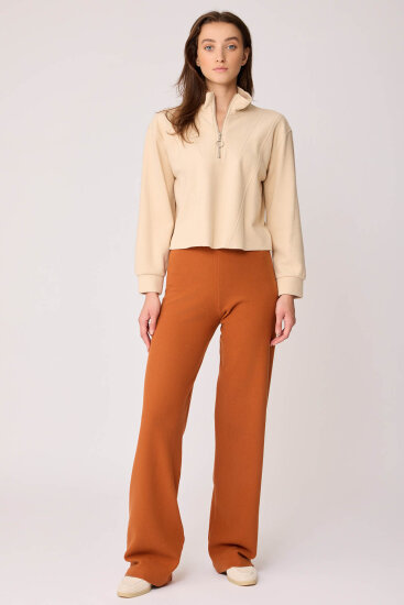 Dik Yaka Fermuarlı Örme Sweatshirt - 32