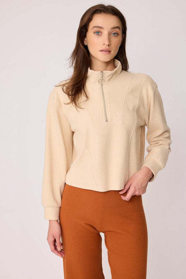Dik Yaka Fermuarlı Örme Sweatshirt - 31