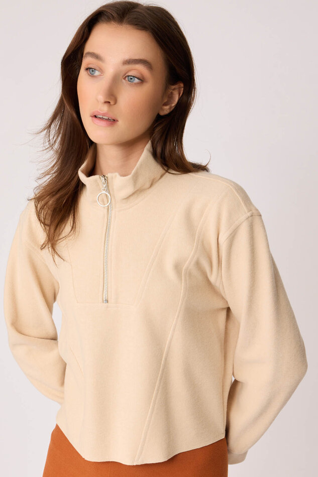 Dik Yaka Fermuarlı Örme Sweatshirt - 33