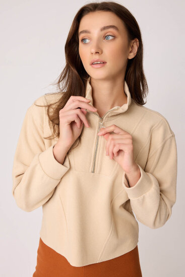 Dik Yaka Fermuarlı Örme Sweatshirt - 34