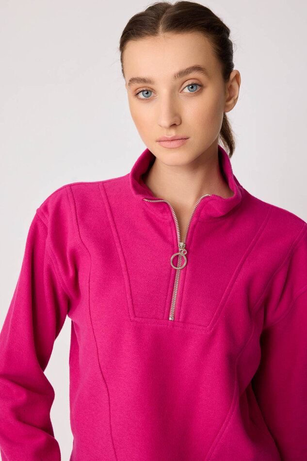 Dik Yaka Fermuarlı Örme Sweatshirt - 37