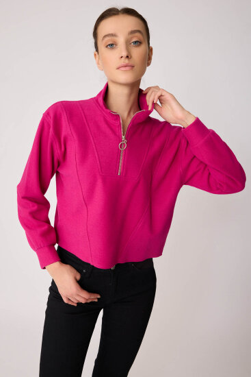 Dik Yaka Fermuarlı Örme Sweatshirt - 38