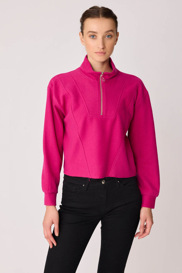 Dik Yaka Fermuarlı Örme Sweatshirt - 36