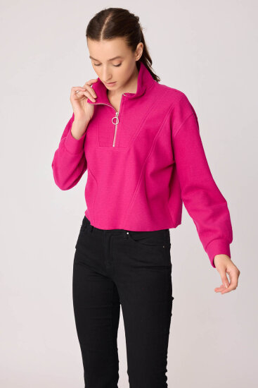 Dik Yaka Fermuarlı Örme Sweatshirt - 40