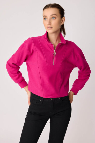 Dik Yaka Fermuarlı Örme Sweatshirt - 41