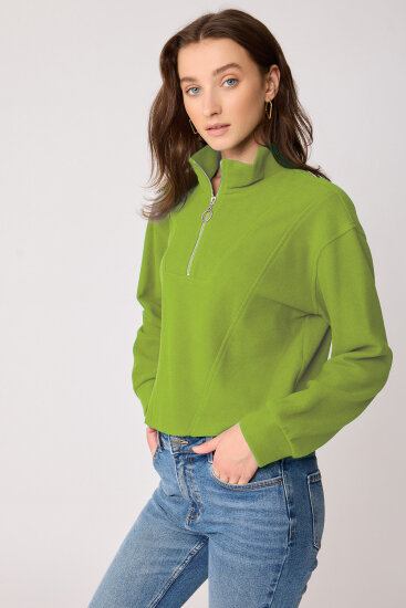 Dik Yaka Fermuarlı Örme Sweatshirt - 44