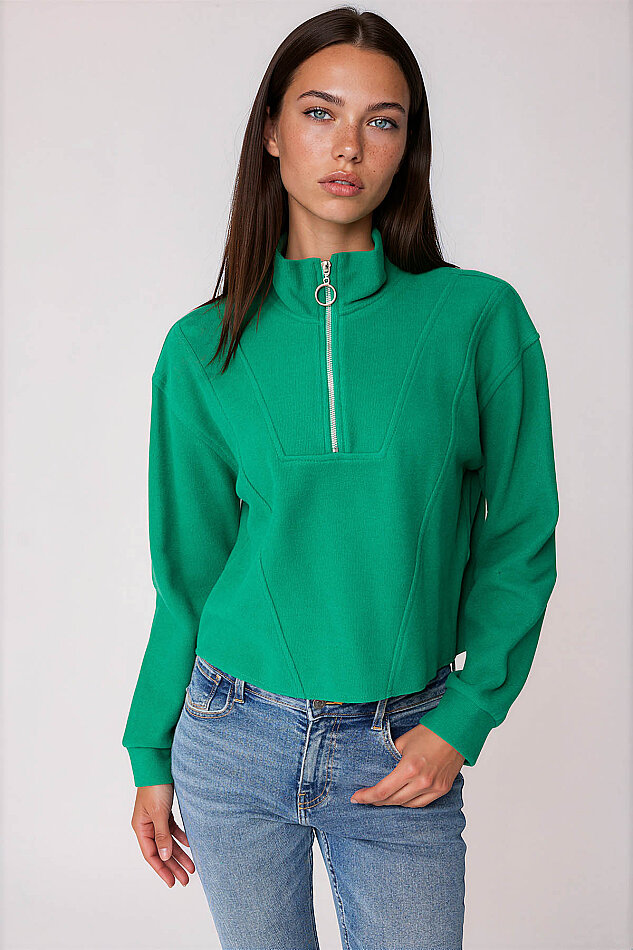 Dik Yaka Fermuarlı Örme Sweatshirt