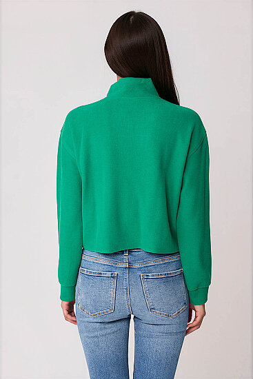 Dik Yaka Fermuarlı Örme Sweatshirt - 3