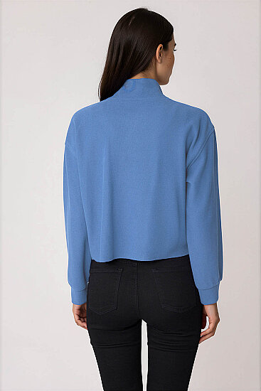 Dik Yaka Fermuarlı Örme Sweatshirt - 45