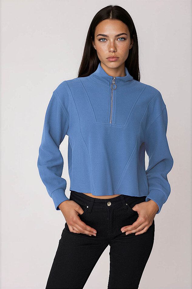 Dik Yaka Fermuarlı Örme Sweatshirt - 43