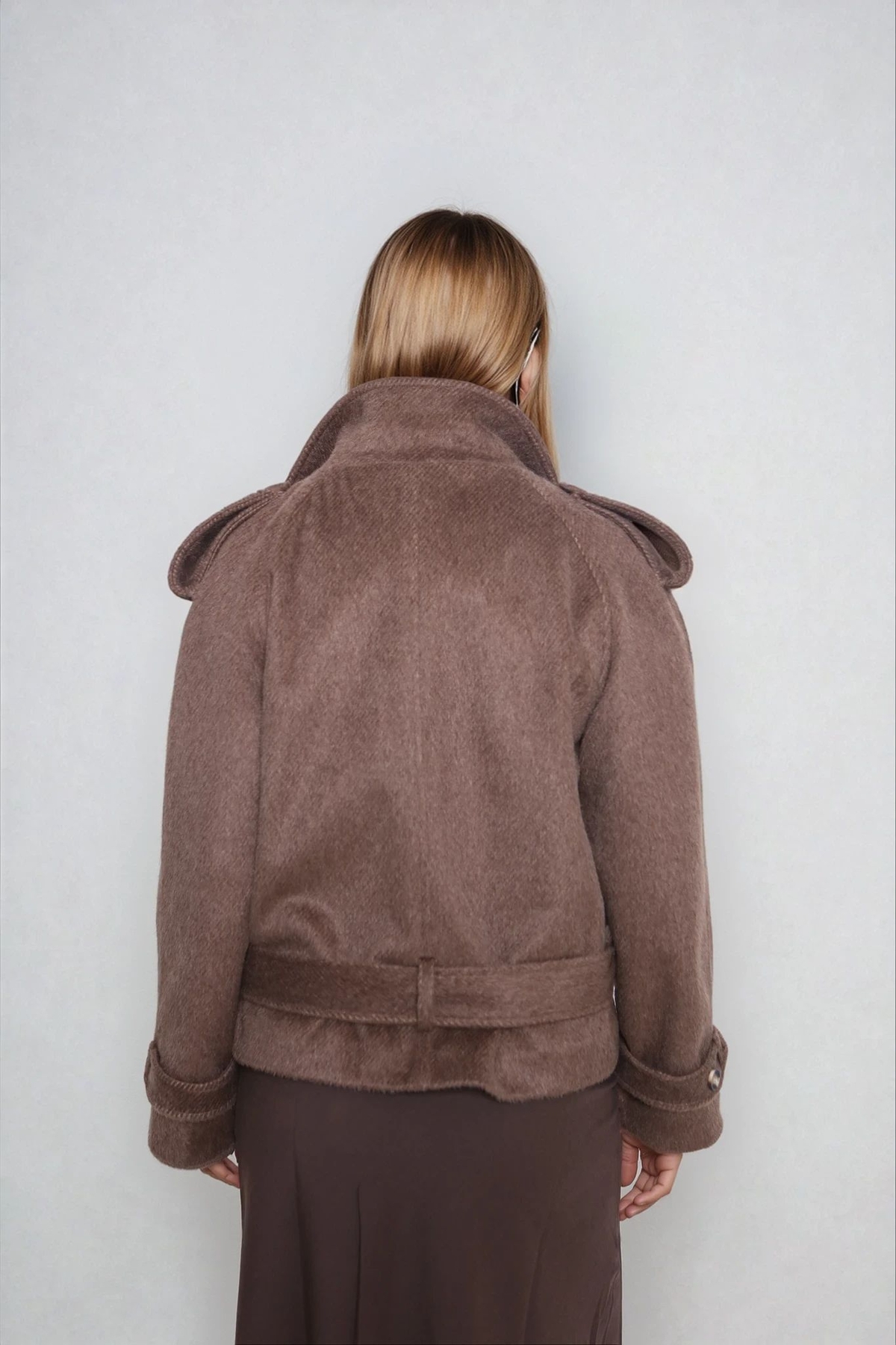 Dik Yaka Kısa Kaşe Kaban - Thumbnail