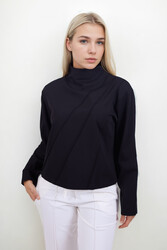 Dik Yaka Modal Kumaş Uzun Kol Bluz - 1