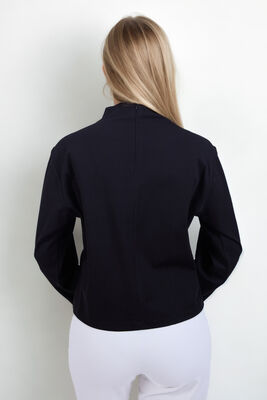 Dik Yaka Modal Kumaş Uzun Kol Bluz - 5