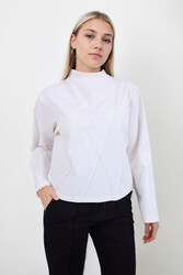 Dik Yaka Modal Kumaş Uzun Kol Bluz - 7