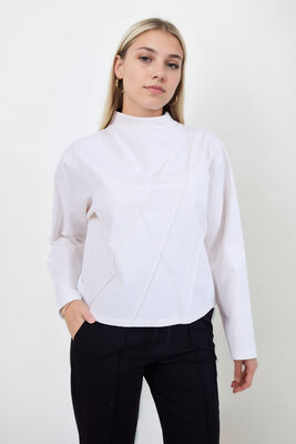 Dik Yaka Modal Kumaş Uzun Kol Bluz - 7