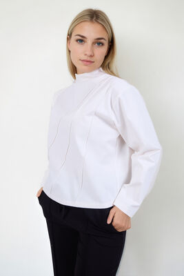 Dik Yaka Modal Kumaş Uzun Kol Bluz - 9