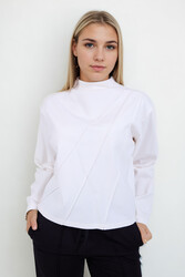 Dik Yaka Modal Kumaş Uzun Kol Bluz - 10