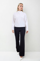 Dik Yaka Modal Kumaş Uzun Kol Bluz - 8