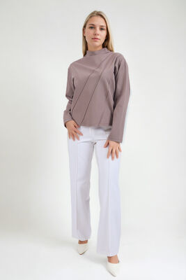 Dik Yaka Modal Kumaş Uzun Kol Bluz - 13