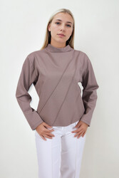 Dik Yaka Modal Kumaş Uzun Kol Bluz - 14
